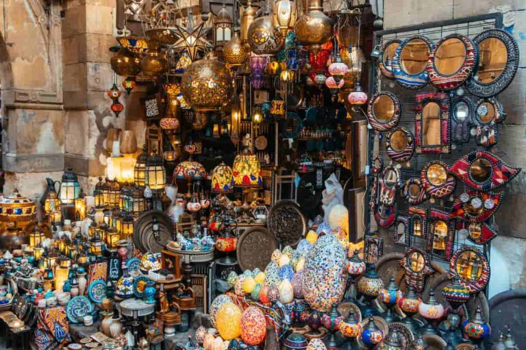colorful lamps are selling at khan el kalili market in cairo, Egypt