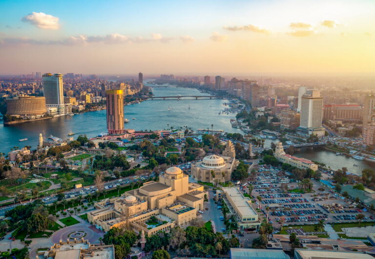 Panorama of Cairo cityscape taken during the sunset from the famous Cairo tower, Cairo, Egypt