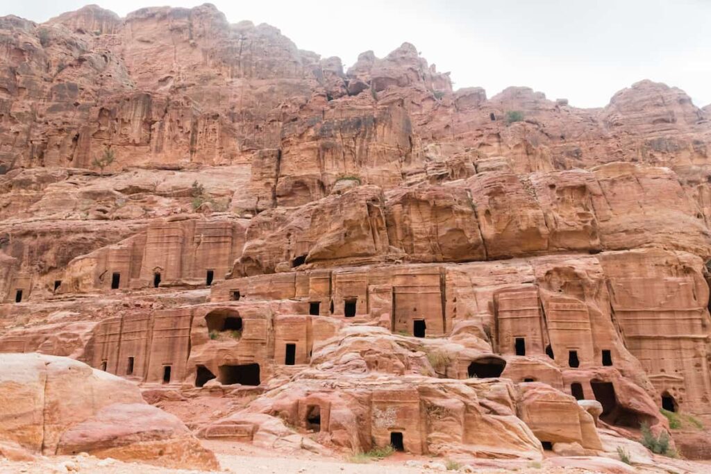 Street of facades in Petra (Red Rose City), Jordan. Petra is UNESCO World Heritage Site and is one of New7Wonders of the World.