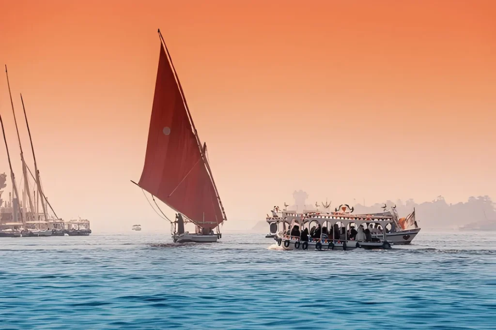 Luxor, Egypt: felucca is a traditional sailing boat used for tourist transport and cruise down the Nile
