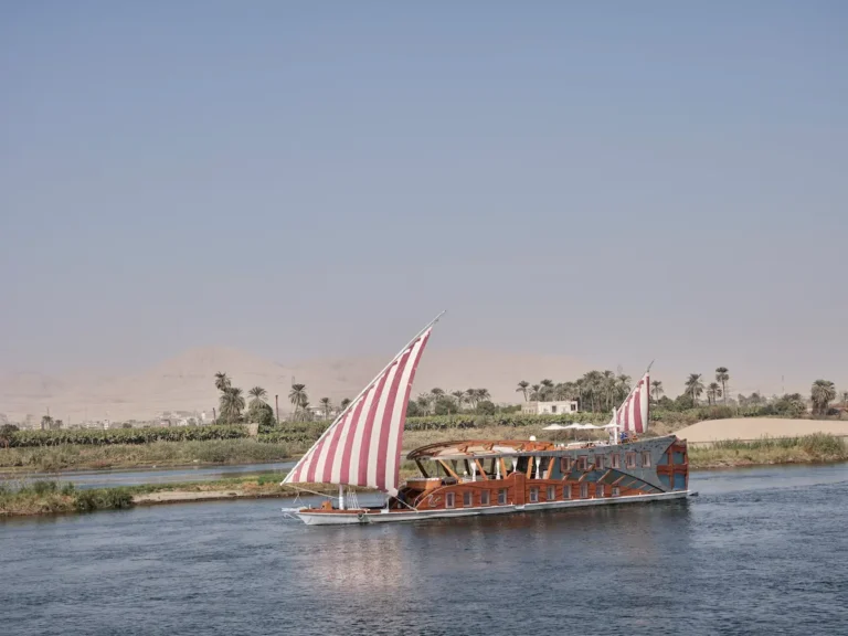 Mazaj Seba Dahabiya sailing on the Nile between Luxor and Aswan