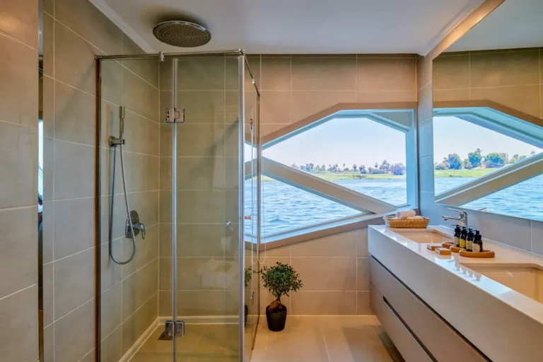 Seba Suite private bathroom with walk-in shower and Nile view